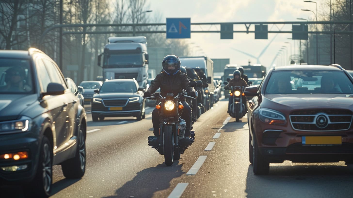 Dutch motorcyclists navigating through a traffic jam o db0b5c26 99e1 4aa9 8c20 61cacd37d856