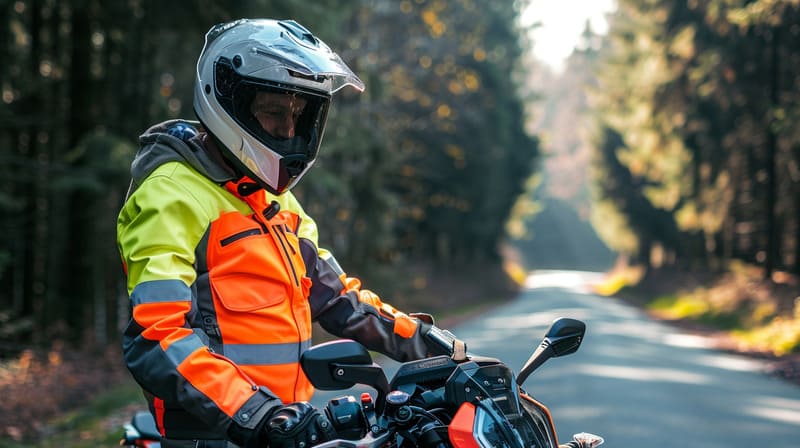 Motorverzekering A motorcyclist wearing a reflective safety jacket helm a70f5ac4 2093 4a3d a9e9 1f012a83deb4