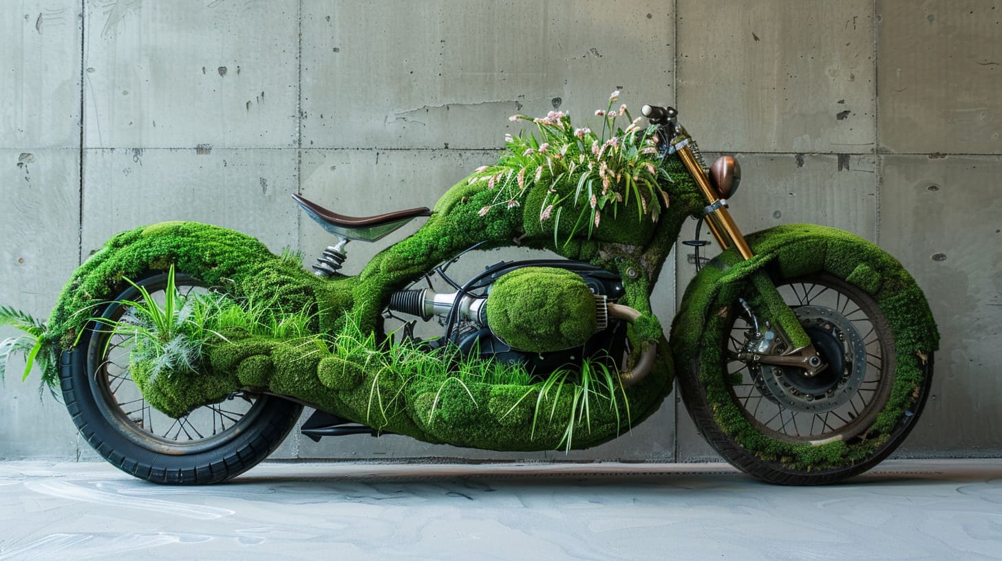 motorcycle made out of grass with bio diversity and 47788c42 ee98 4418 9a6c e3674559c267